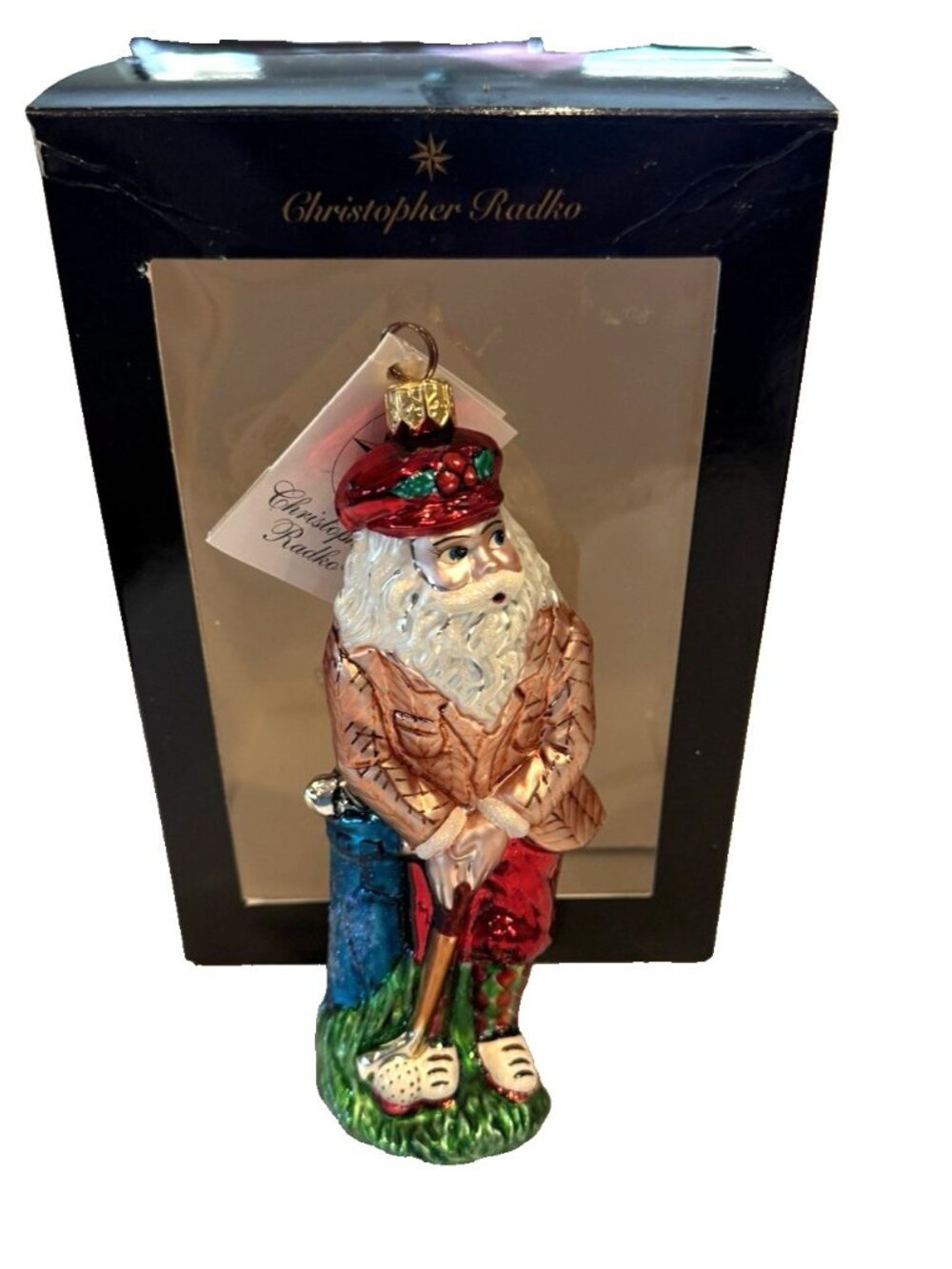Vintage Christopher Radko Jack St. Nicholas Christmas Ornament Santa Golfer Box